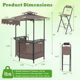 3-Piece Patio Bar Set Outdoor Grill Gazebo and 2 Folding Bar Stools