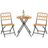 3 Piece Patio Bistro Set Folding Round Table and Chairs with Wicker Seat