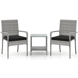 3 Piece Patio Furniture Set with Seat Cushions and Tempered Glass Tabletop for Balcony