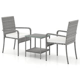 3 Piece Patio Furniture Set with Seat Cushions and Tempered Glass Tabletop for Balcony