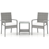 3 Piece Patio Furniture Set with Seat Cushions and Tempered Glass Tabletop for Balcony