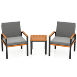 3 Piece Patio Furniture Set Outdoor Conversation Set with Coffee Table-Grey