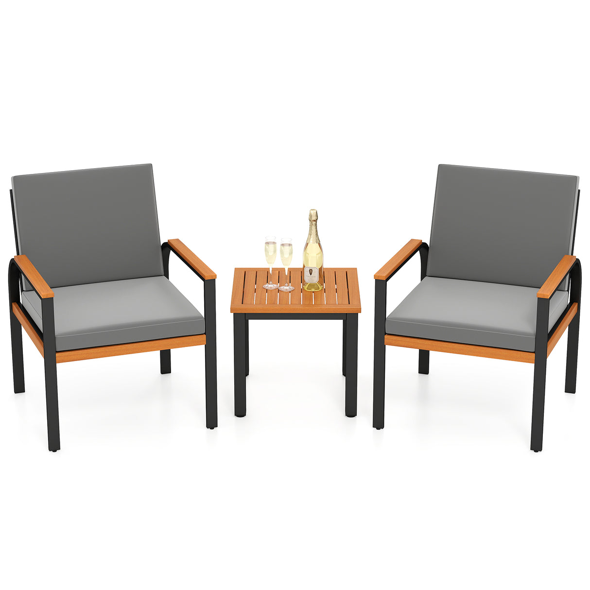 3 Piece Patio Furniture Set Outdoor Conversation Set with Coffee Table-Grey
