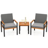 3 Piece Patio Furniture Set Outdoor Conversation Set with Coffee Table-Grey