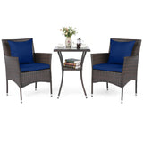 3 Pieces Patio Furniture Set with Cushioned Patio Chairs and Tempered Glass Coffee Table