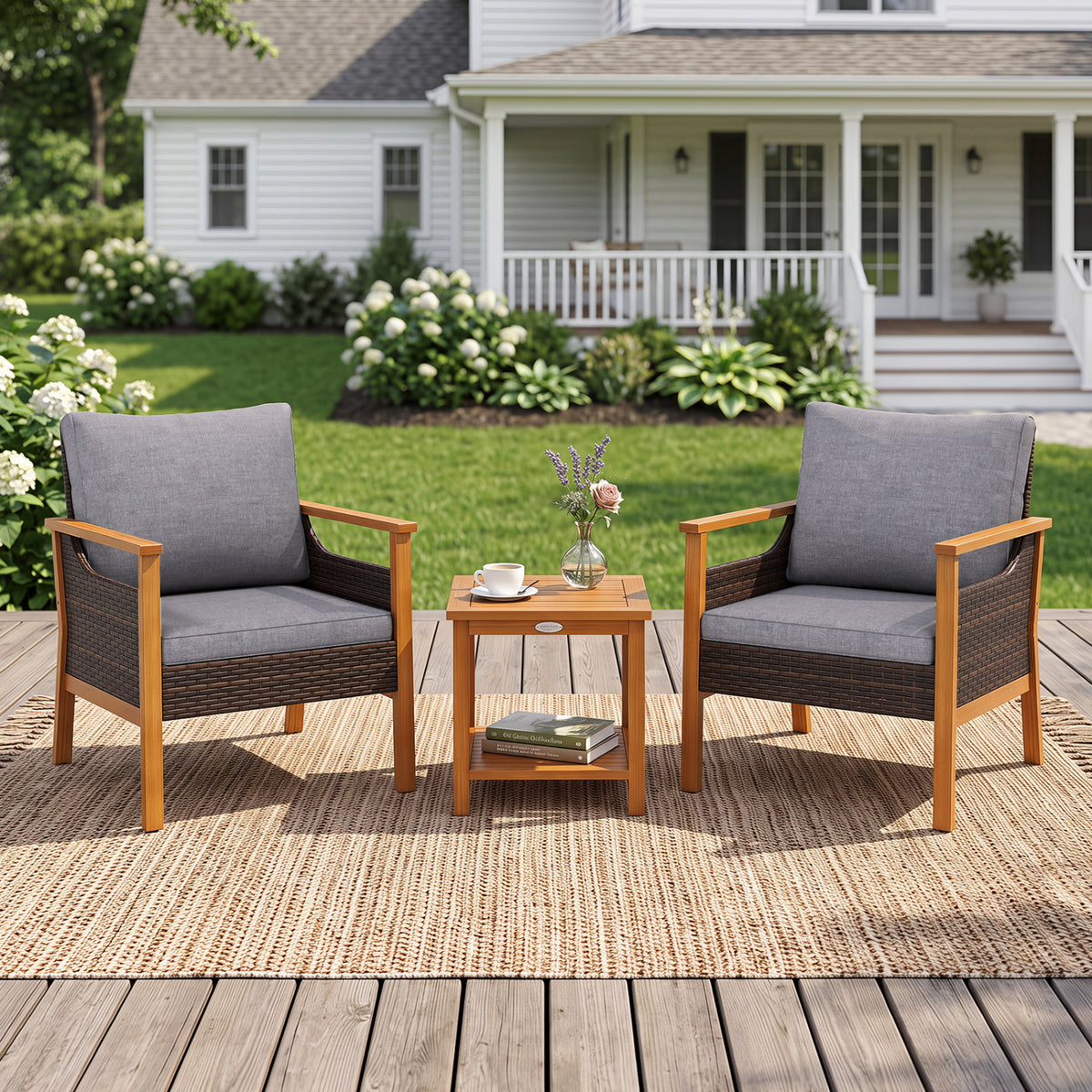 3 Piece Patio Furniture Set-Gray
