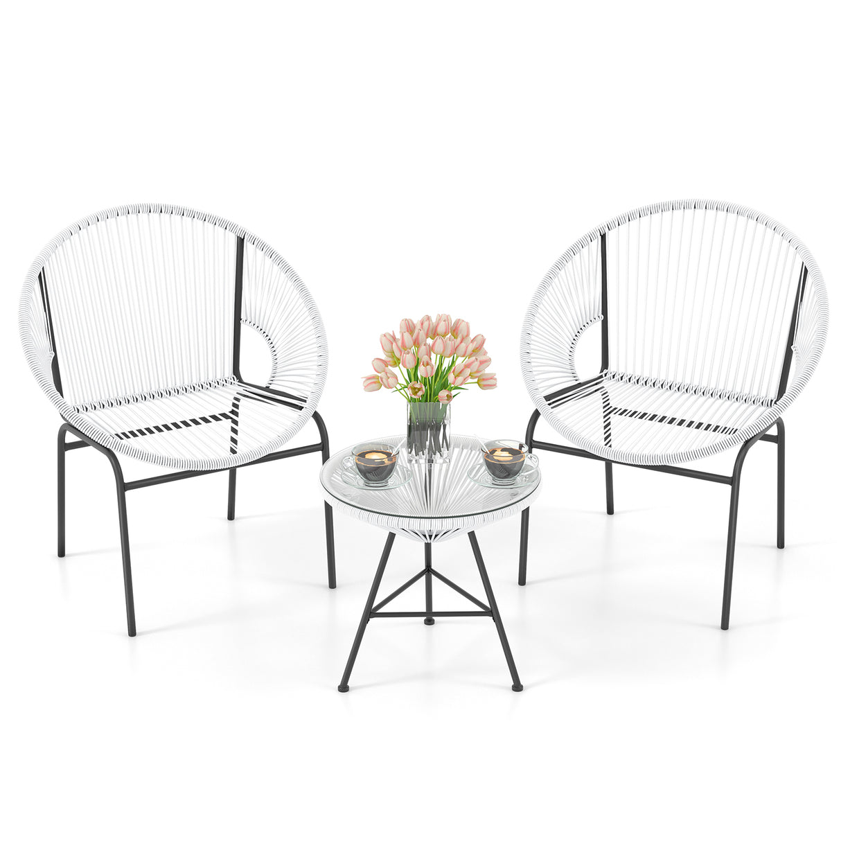 3 Pieces Patio Acapulco Furniture Bistro Set with Glass Table