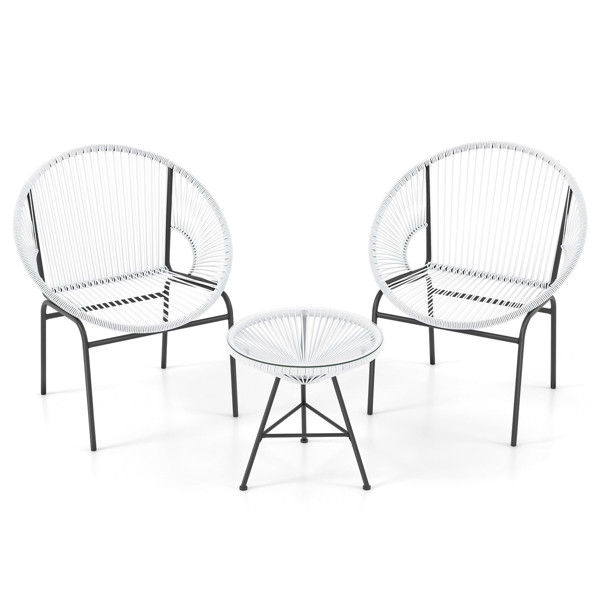 3 Pieces Patio Acapulco Furniture Bistro Set with Glass Table