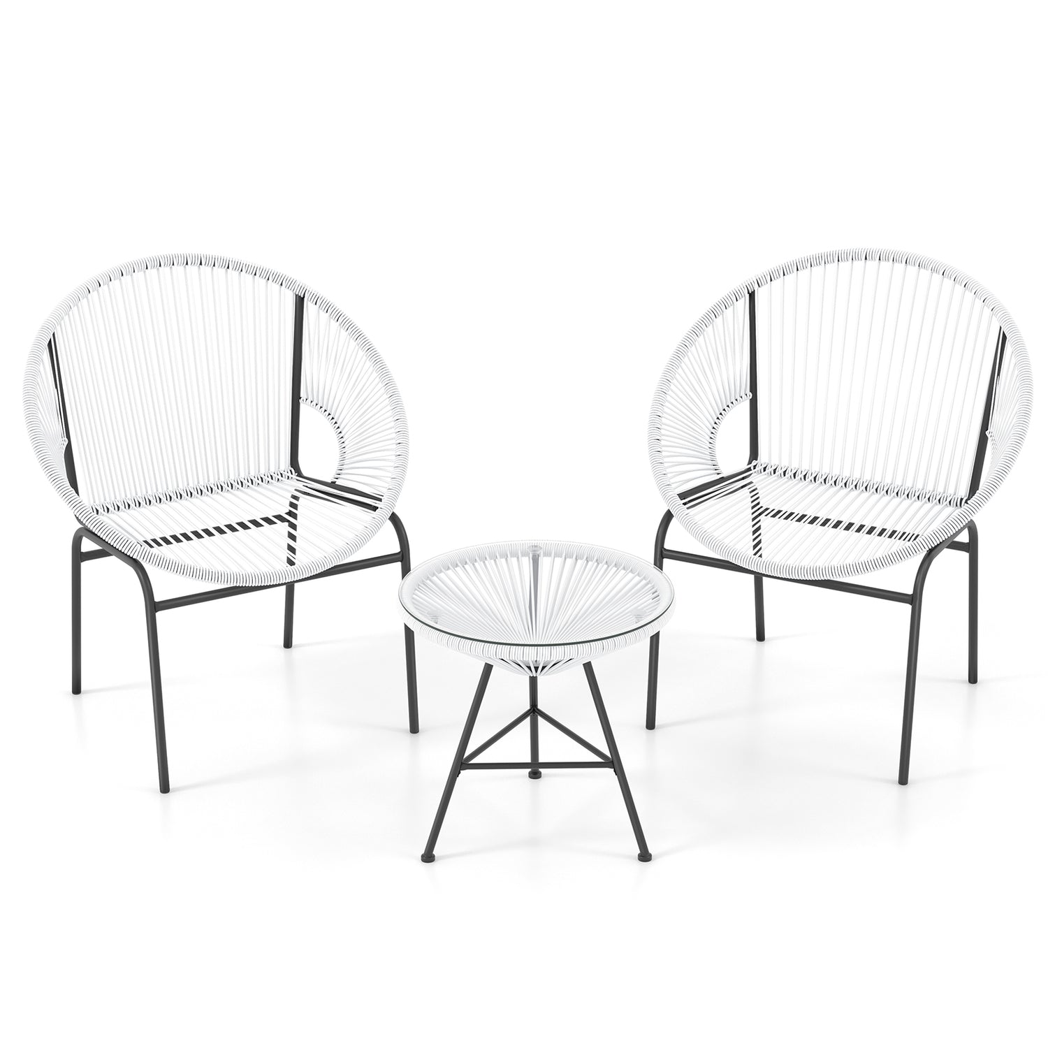 3 Pieces Patio Acapulco Furniture Bistro Set with Glass Table