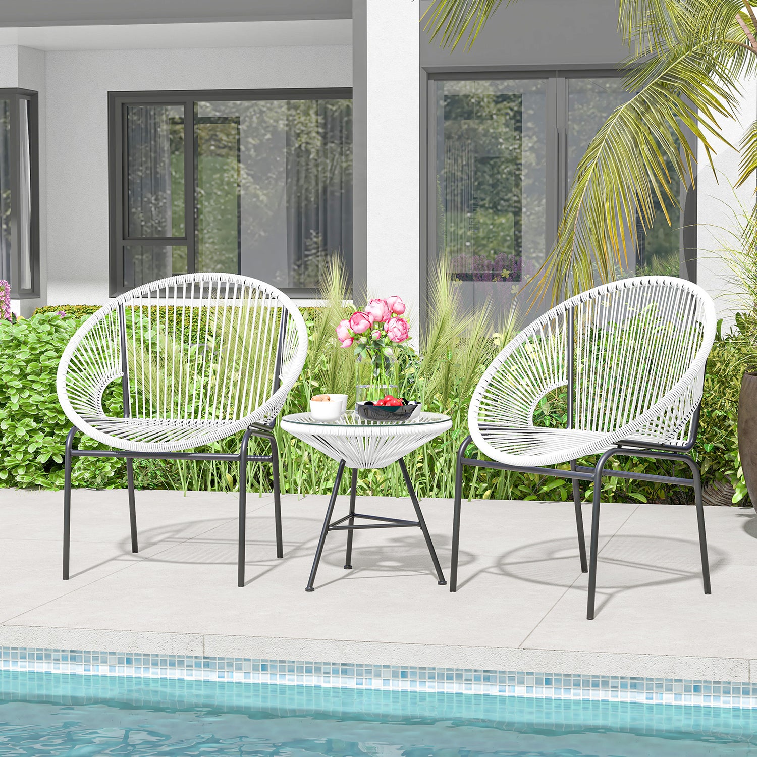 3 Pieces Patio Acapulco Furniture Bistro Set with Glass Table