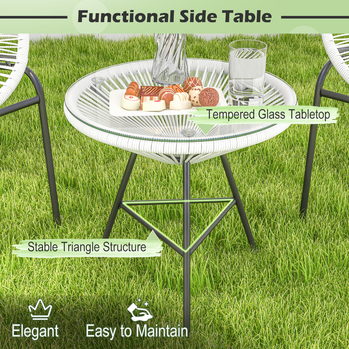 3 Pieces Patio Acapulco Furniture Bistro Set with Glass Table