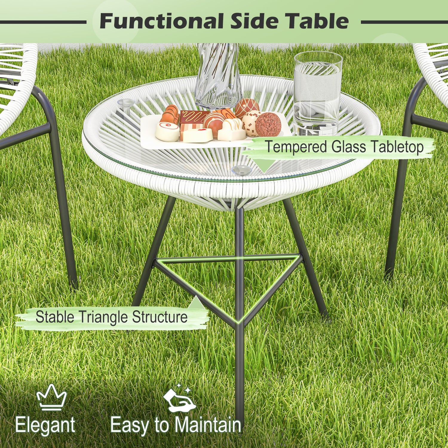 3 Pieces Patio Acapulco Furniture Bistro Set with Glass Table