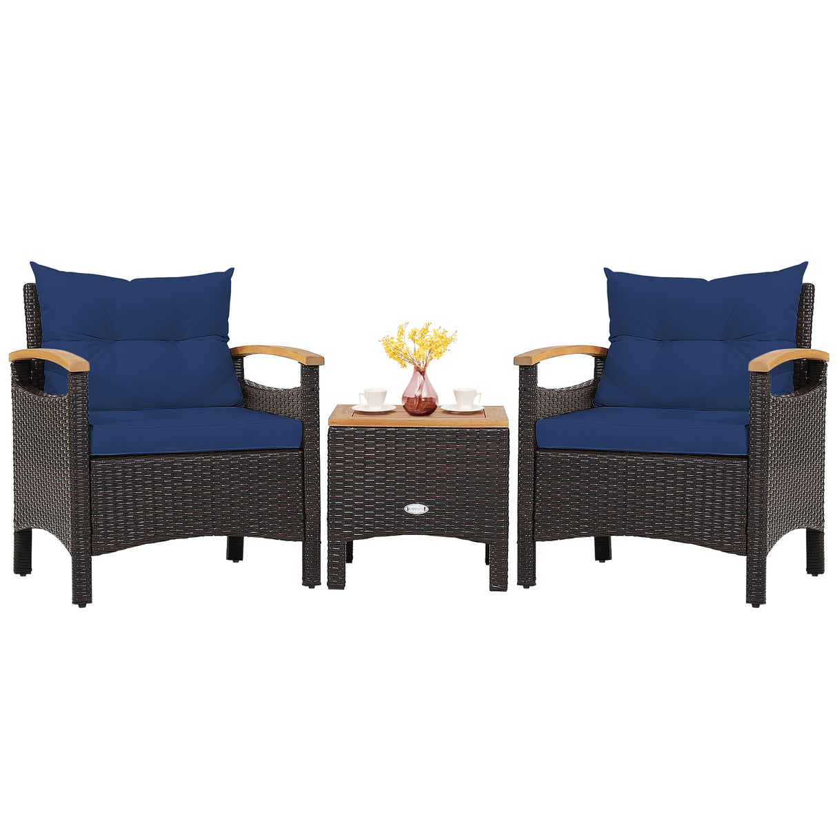 3 Pieces Patio Rattan Furniture Set with Removable Cushion