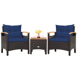 3 Pieces Patio Rattan Furniture Set with Removable Cushion