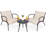 3 Piece Patio Metal Aluminum Wide Armchair and Table Set-Rusic Brown