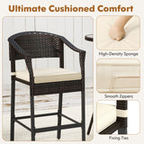3-Piece Patio Rattan Bar Set with Tempered Glass Top for Backyard Poolside