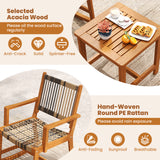 3 Piece Patio Rocking Set Acacia Wood Rocker Bistro Set with Rattan Seat and Back