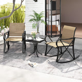 3 Piece Patio Rocking Set with Smooth Rocking Motion Outdoor Rocker Chair Bistro Set