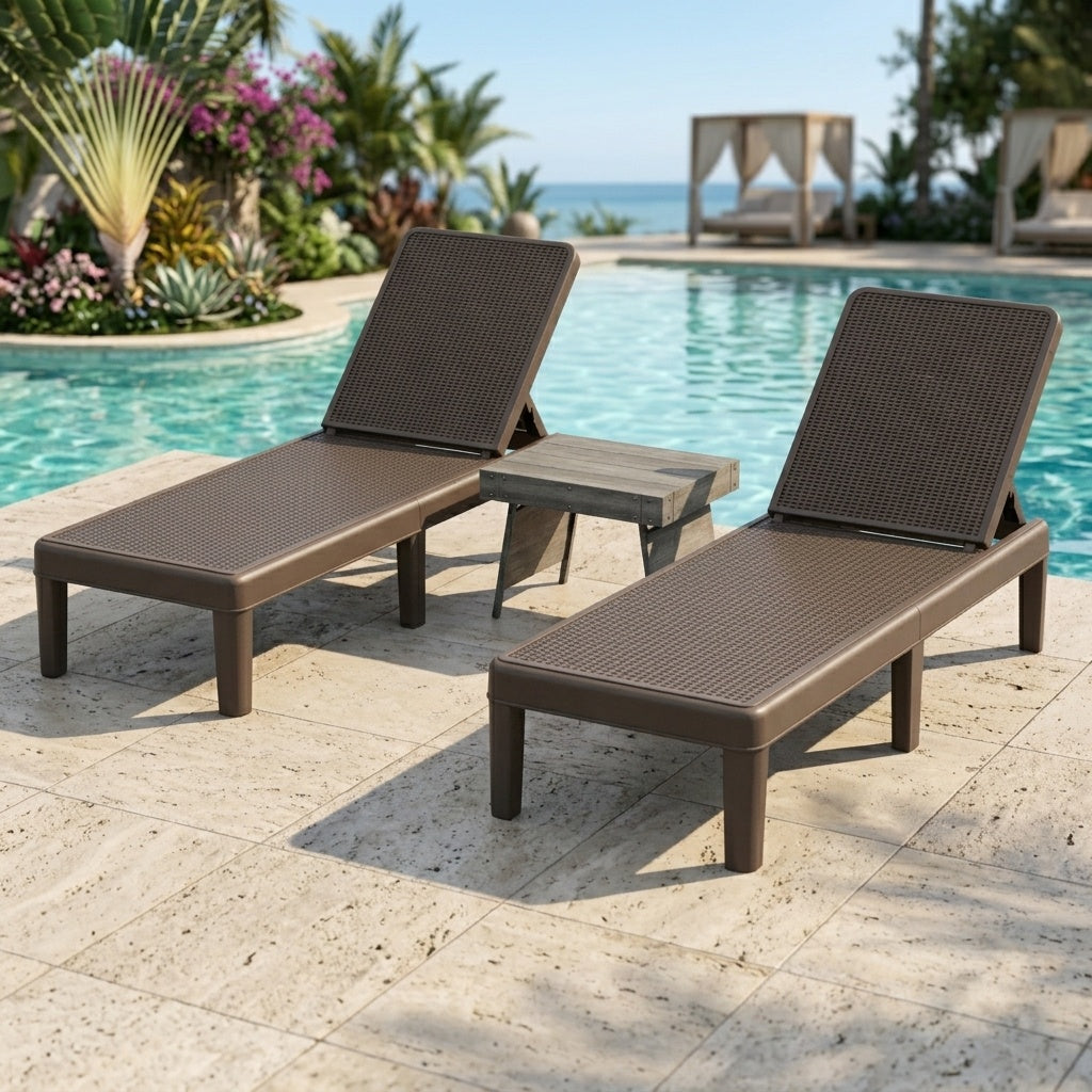 3-Piece Patio Set with 2 Adjustable Lounger Chairs and Rattan Side Table
