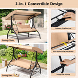 3-Piece Patio Swing with Canopy Removable Cushions and Side Pockets
