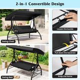 3-Piece Patio Swing with Canopy Removable Cushions and Side Pockets