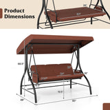 3-Piece Patio Swing with Canopy Removable Cushions and Side Pockets
