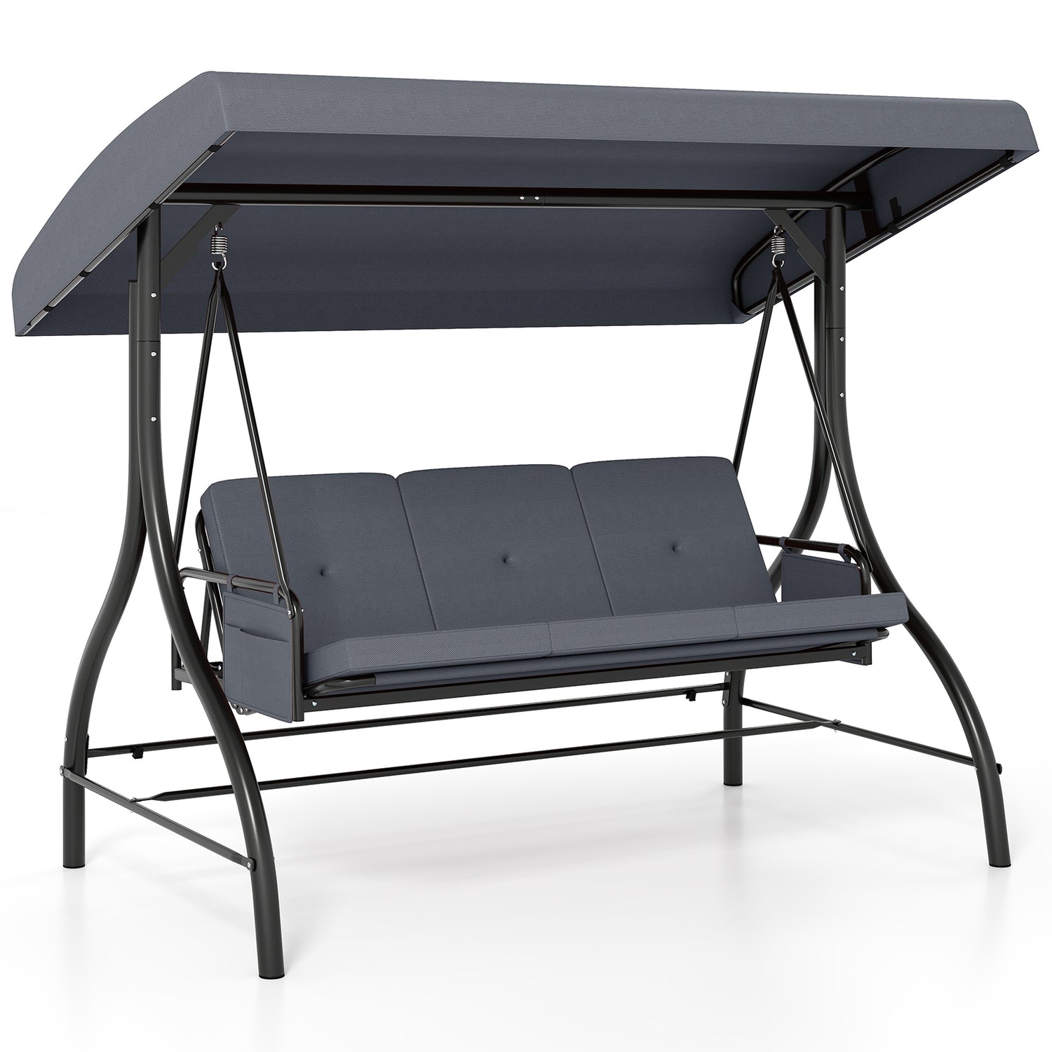 3-Piece Patio Swing with Canopy Removable Cushions and Side Pockets