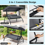 3-Piece Patio Swing with Canopy Removable Cushions and Side Pockets