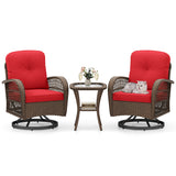 3 Piece Patio Swivel Rocker Set with Tempered Glass Side Table and Thick Cushions