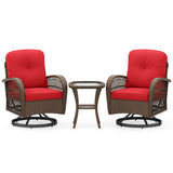 3 Piece Patio Swivel Rocker Set with Tempered Glass Side Table and Thick Cushions