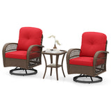 3 Piece Patio Swivel Rocker Set with Tempered Glass Side Table and Thick Cushions
