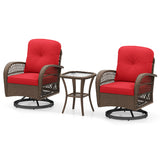 3 Piece Patio Swivel Rocker Set with Tempered Glass Side Table and Thick Cushions