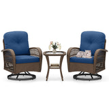 3 Piece Patio Swivel Rocker Set with Tempered Glass Side Table and Thick Cushions