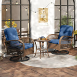 3 Piece Patio Swivel Rocker Set with Tempered Glass Side Table and Thick Cushions