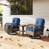 3 Piece Patio Swivel Rocker Set with Tempered Glass Side Table and Thick Cushions