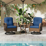 3 Piece Patio Swivel Rocker Set with Tempered Glass Side Table and Thick Cushions