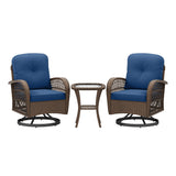 3 Piece Patio Swivel Rocker Set with Tempered Glass Side Table and Thick Cushions