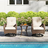 3 Piece Patio Swivel Rocker Set with Tempered Glass Side Table and Thick Cushions