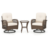 3 Piece Patio Swivel Rocker Set with Tempered Glass Side Table and Thick Cushions