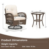 3 Piece Patio Swivel Rocker Set with Tempered Glass Side Table and Thick Cushions