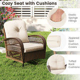 3 Piece Patio Swivel Rocker Set with Tempered Glass Side Table and Thick Cushions