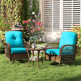 3 Piece Patio Swivel Rocker Set with Tempered Glass Side Table and Thick Cushions