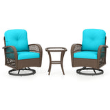 3 Piece Patio Swivel Rocker Set with Tempered Glass Side Table and Thick Cushions