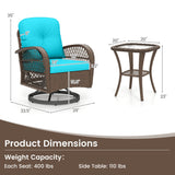 3 Piece Patio Swivel Rocker Set with Tempered Glass Side Table and Thick Cushions