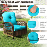 3 Piece Patio Swivel Rocker Set with Tempered Glass Side Table and Thick Cushions