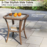 3 Piece Patio Swivel Rocker Set with Tempered Glass Side Table and Thick Cushions