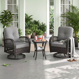 3 Piece Patio Swivel Rocker Set with Tempered Glass Side Table and Thick Cushions
