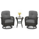 3 Piece Patio Swivel Rocker Set with Tempered Glass Side Table and Thick Cushions
