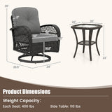 3 Piece Patio Swivel Rocker Set with Tempered Glass Side Table and Thick Cushions