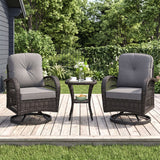3 Piece Patio Swivel Rocker Set with Tempered Glass Side Table and Thick Cushions